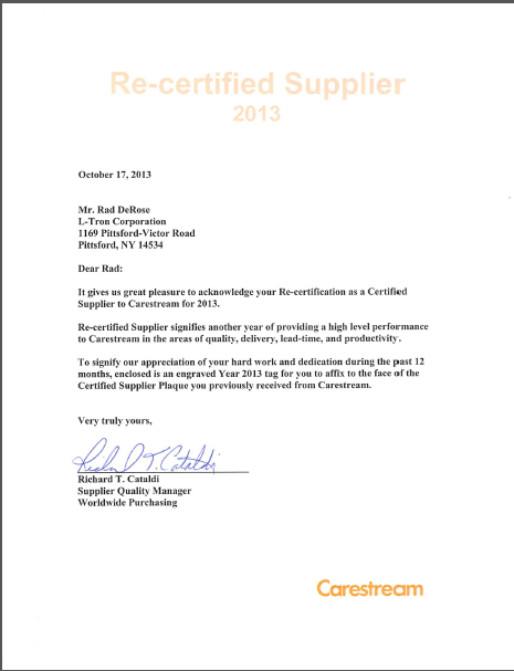 Carestream Health Certified Supplier