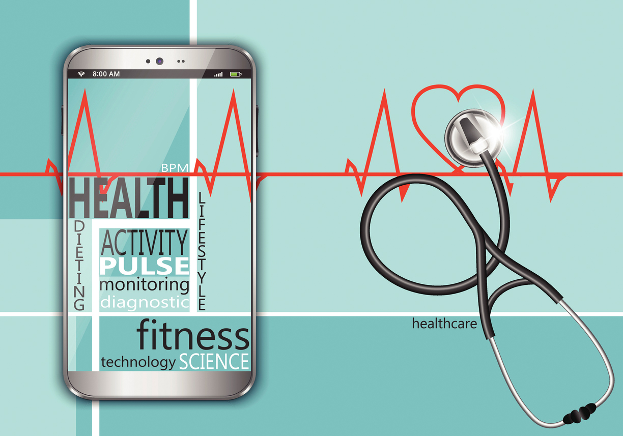 Smart phone with the words health as concept