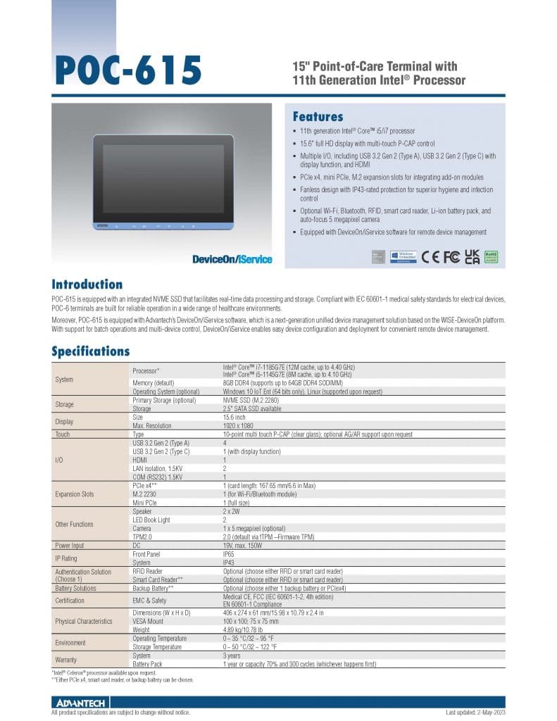 Advantech POC-615 data sheet thumbnail image