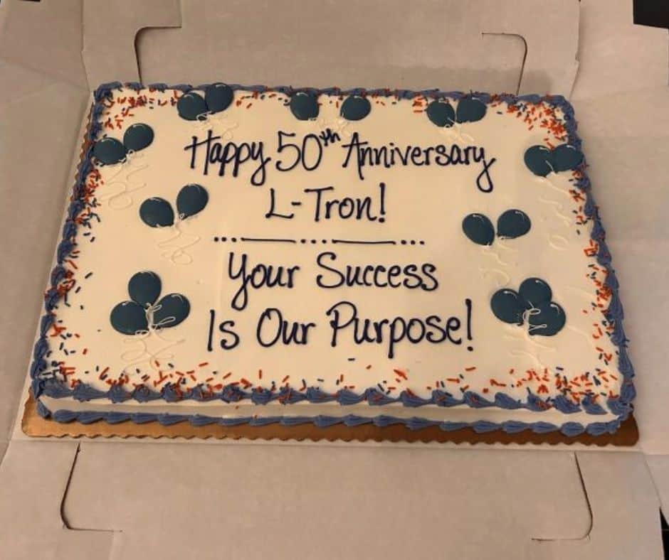 L-Tron celebrates our 50th Anniversary with cake